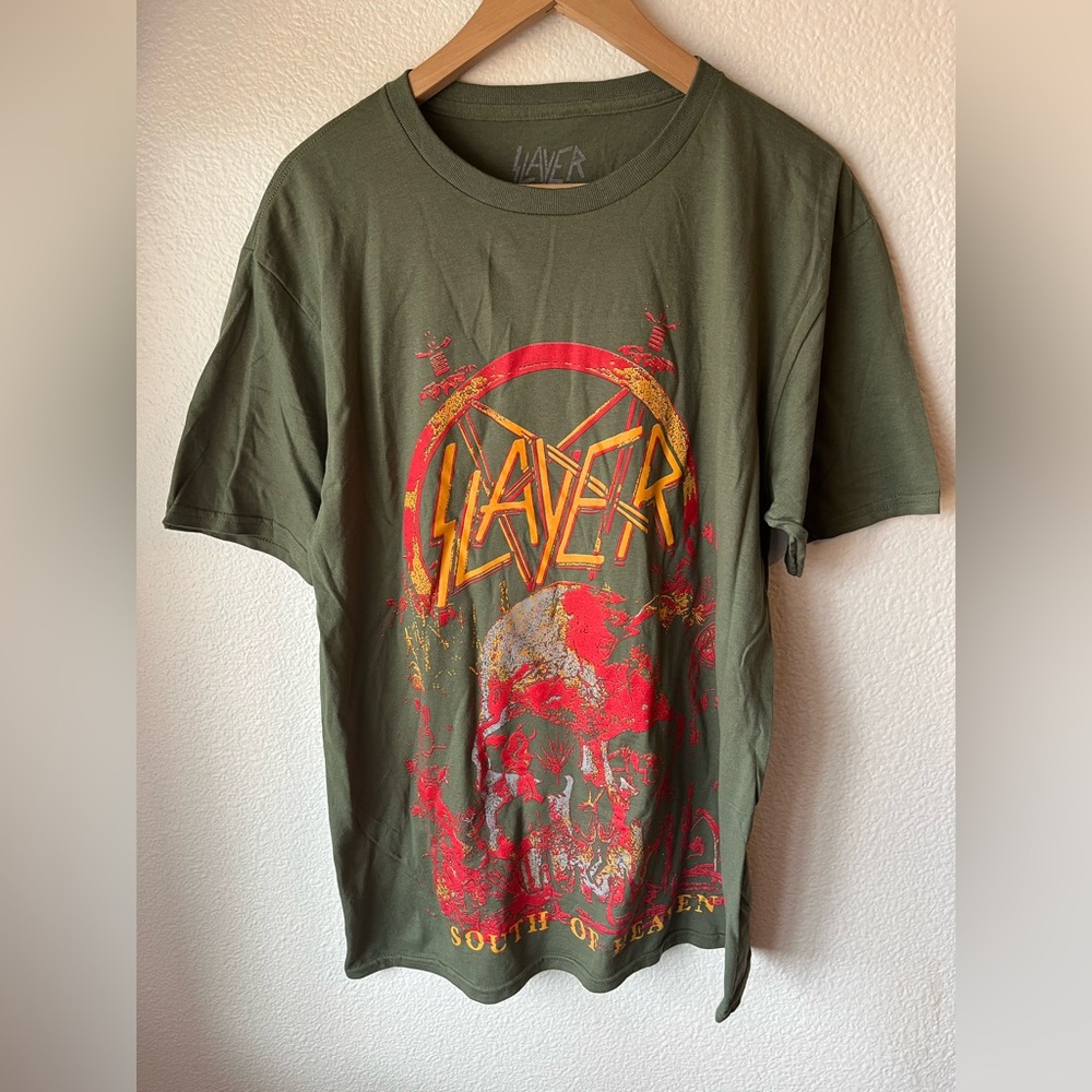 NWOT Slayer Graphic Band Tee Crewneck Green 100% Cotton Size Large Unisex